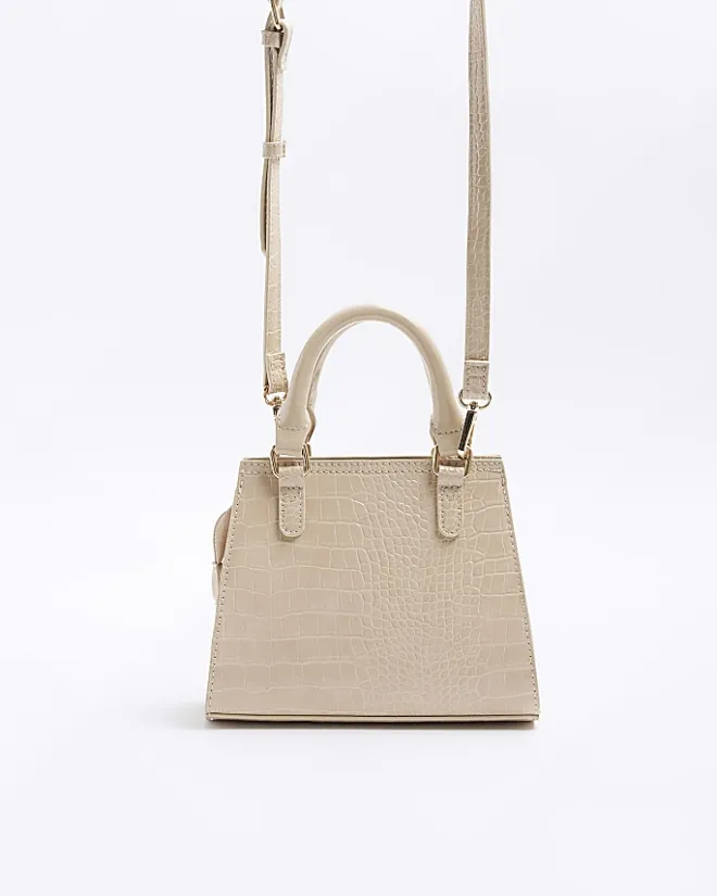River Island Girls beige croc embossed tote bag Cream Hot