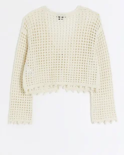 River Island Girls beige crochet cardigan Cream Clearance