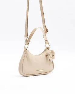 River Island Girls Beige Flower Shoulder Scoop Bag Cream Fashion