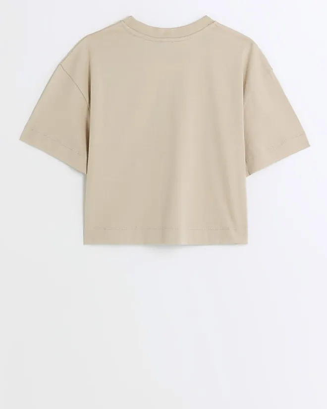 River Island Girls beige graphic crop t-shirt Cream Fashion