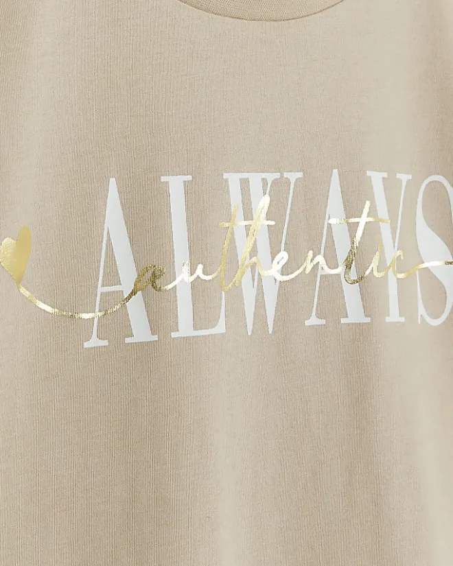 River Island Girls beige graphic crop t-shirt Cream Fashion
