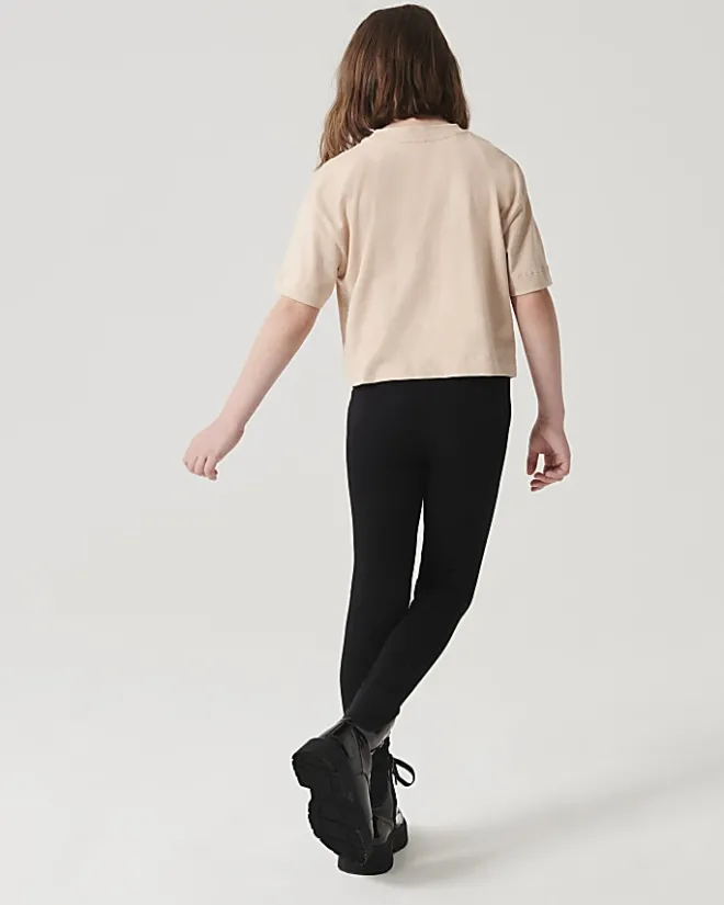 River Island Girls beige graphic crop t-shirt Cream Fashion