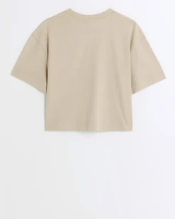 River Island Girls beige graphic crop t-shirt Cream Fashion
