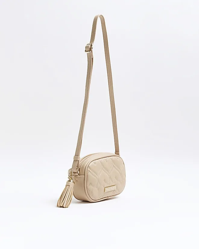 River Island Girls Beige heart quilted cross body bag Cream Hot