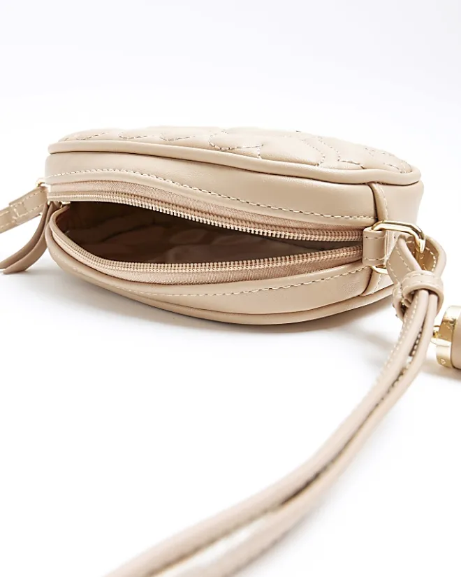 River Island Girls Beige heart quilted cross body bag Cream Hot