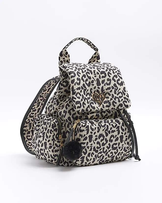 River Island Girls Beige Leopard Utility Backpack Cream Hot