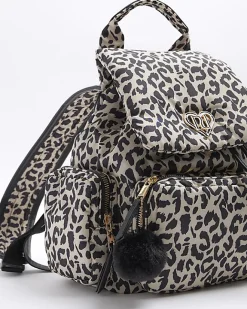 River Island Girls Beige Leopard Utility Backpack Cream Hot