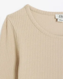 River Island Girls beige long sleeve ribbed bodysuit top Cream Sale