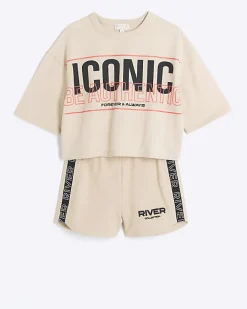 River Island Girls beige RI Active t-shirt and shorts set Brown Sale