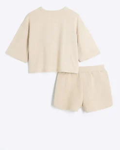 River Island Girls beige RI Active t-shirt and shorts set Brown Sale