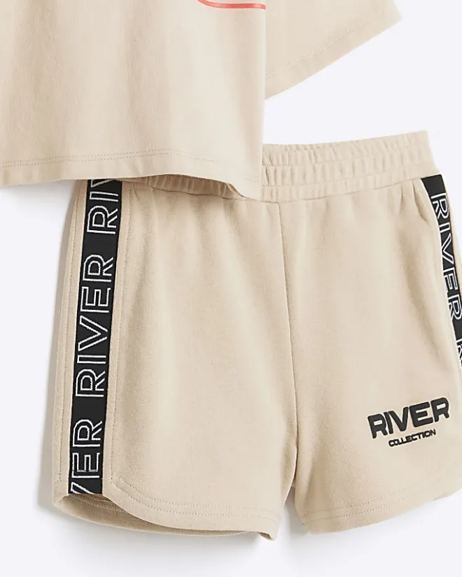 River Island Girls beige RI Active t-shirt and shorts set Brown Sale