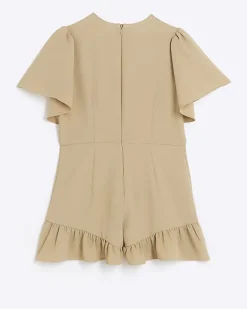 River Island Girls beige short sleeve belted playsuit Cream Outlet
