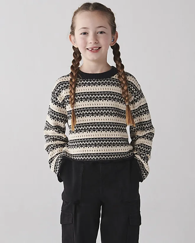 River Island Girls beige stripe knitted crop jumper Cream Best