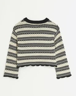 River Island Girls beige stripe knitted crop jumper Cream Best