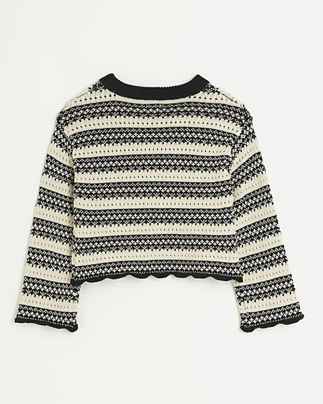 River Island Girls beige stripe knitted crop jumper Cream Best