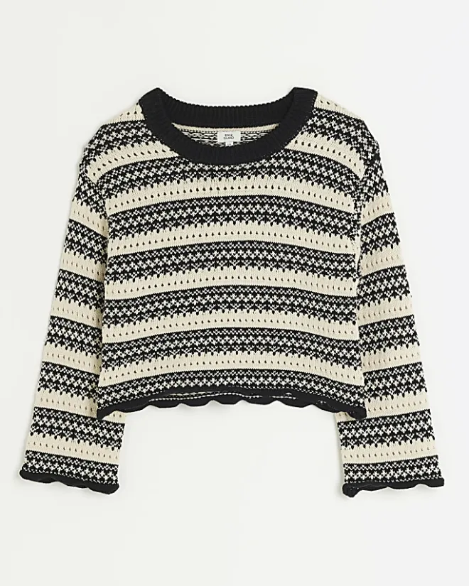 River Island Girls beige stripe knitted crop jumper Cream Best