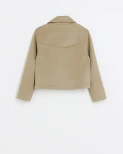 River Island Girls beige suedette biker jacket Cream Discount