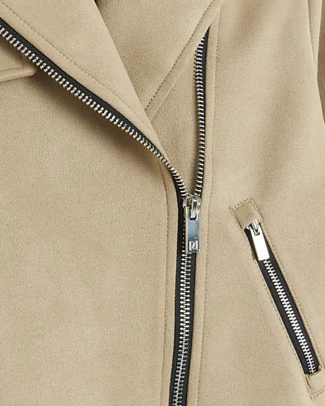 River Island Girls beige suedette biker jacket Cream Discount