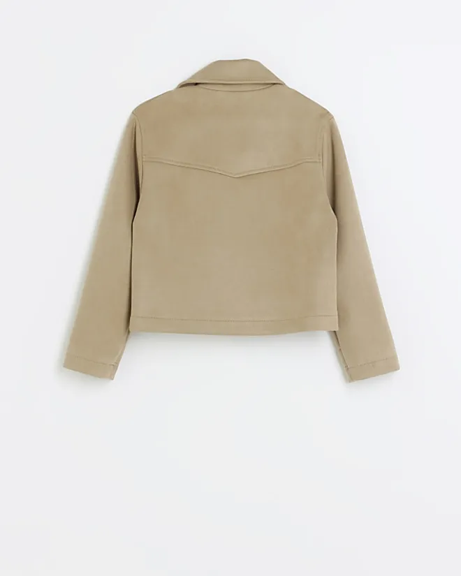 River Island Girls beige suedette biker jacket Cream Discount