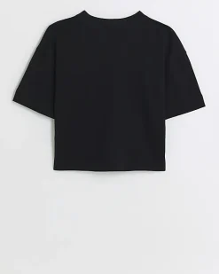 River Island Girls crop graphic t-shirt Black Outlet