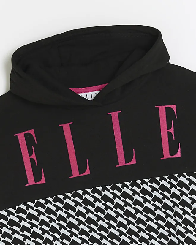 River Island Girls ELLE Oversized Boxy Hoodie Black Best