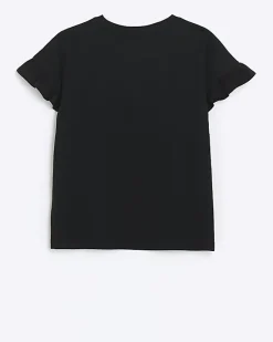 River Island Girls embellished lips t-shirt Black Hot