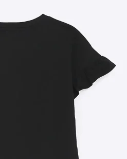 River Island Girls embellished lips t-shirt Black Hot