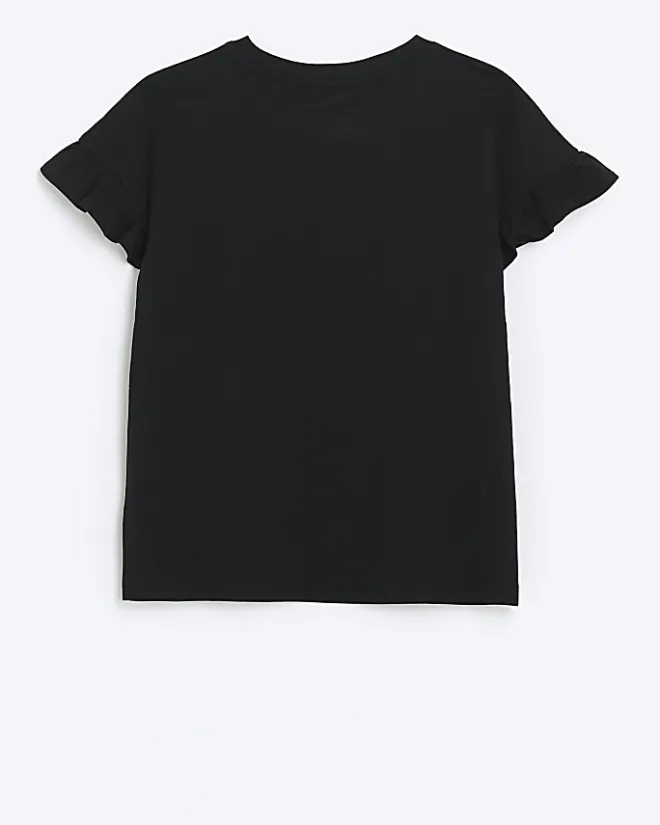 River Island Girls embellished lips t-shirt Black Hot