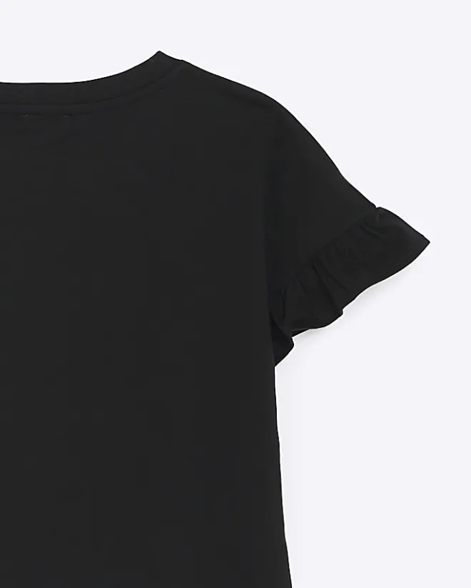 River Island Girls embellished lips t-shirt Black Hot