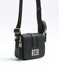 River Island Girls embossed monogram cross body bag Black Sale