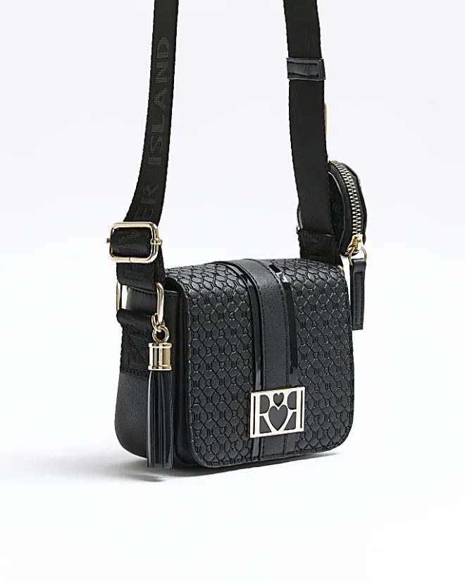 River Island Girls embossed monogram cross body bag Black Sale