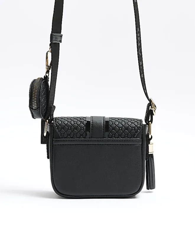River Island Girls embossed monogram cross body bag Black Sale
