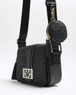 River Island Girls embossed monogram cross body bag Black Sale