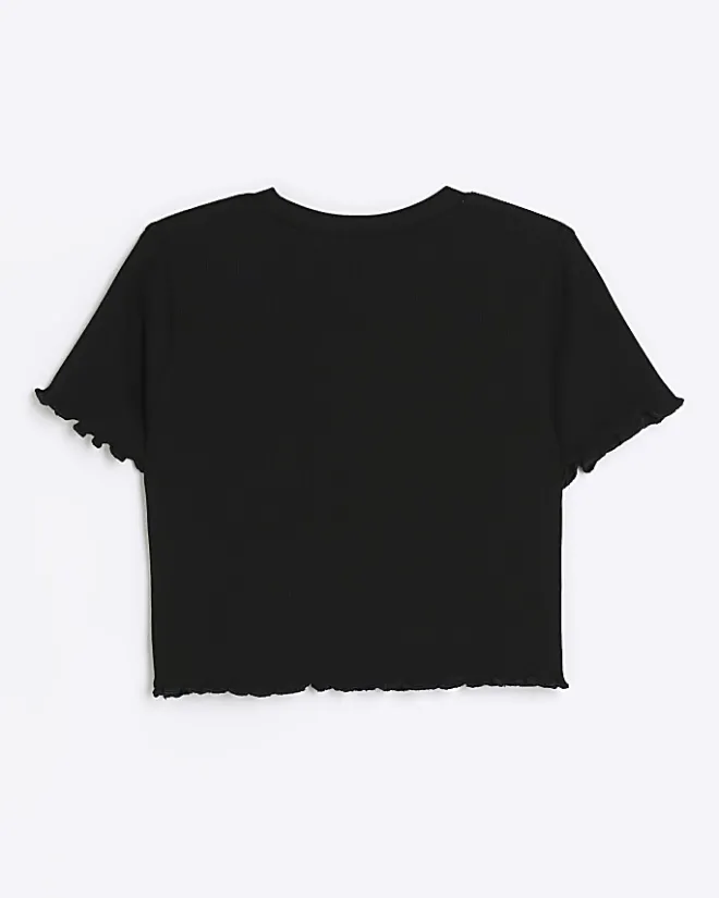 River Island Girls embroidered logo crop t-shirt Black Clearance
