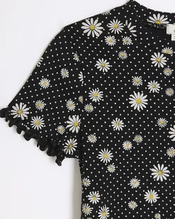 River Island Girls floral crop t-shirt Black Fashion