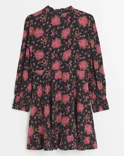 River Island Girls floral long sleeve dress Black Outlet