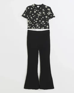 River Island Girls floral top and trousers set Black Fashion