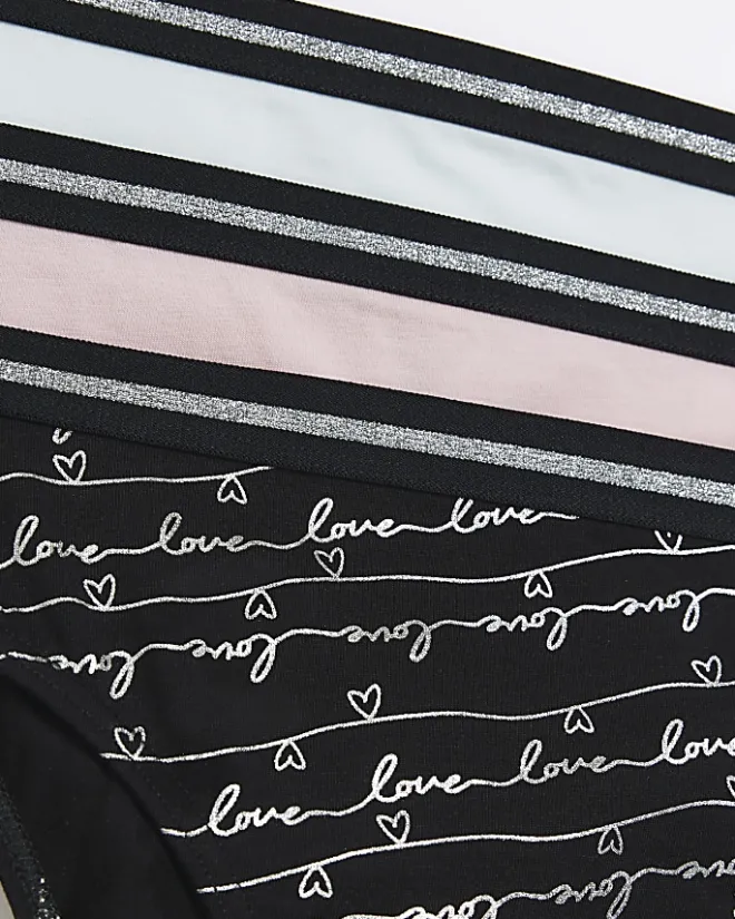 River Island Girls foil script briefs 6 pack Black Discount