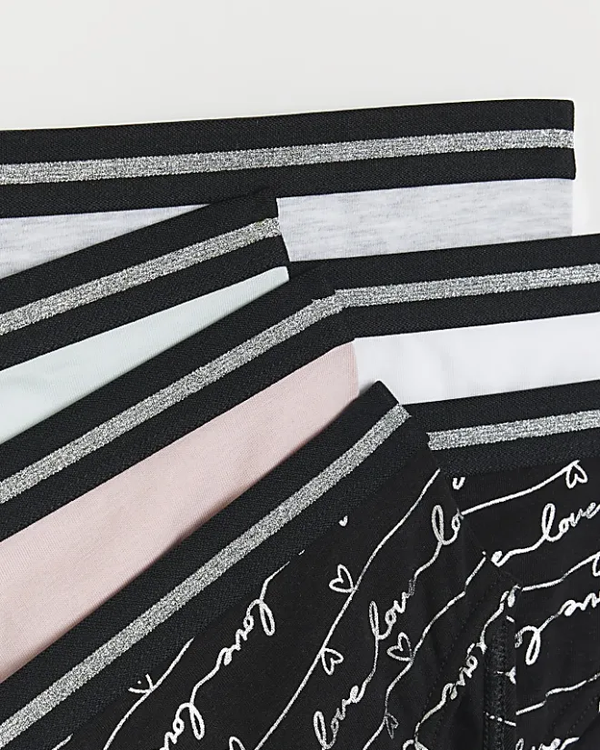 River Island Girls foil script briefs 6 pack Black Discount