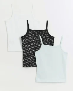 River Island Girls foil script vest 3 pack Black Fashion