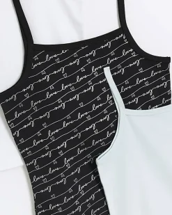 River Island Girls foil script vest 3 pack Black Fashion