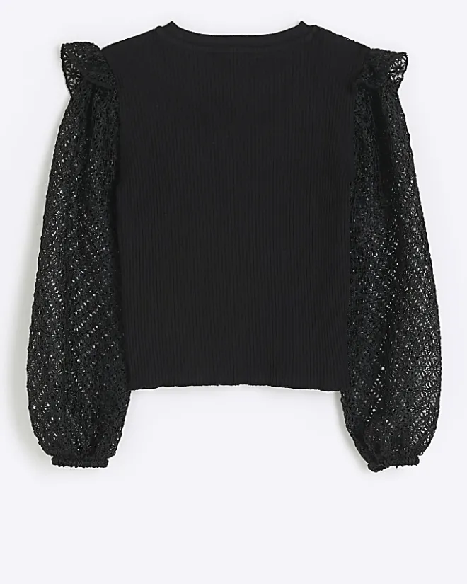 River Island Girls frill lace sleeve blouse Black Best