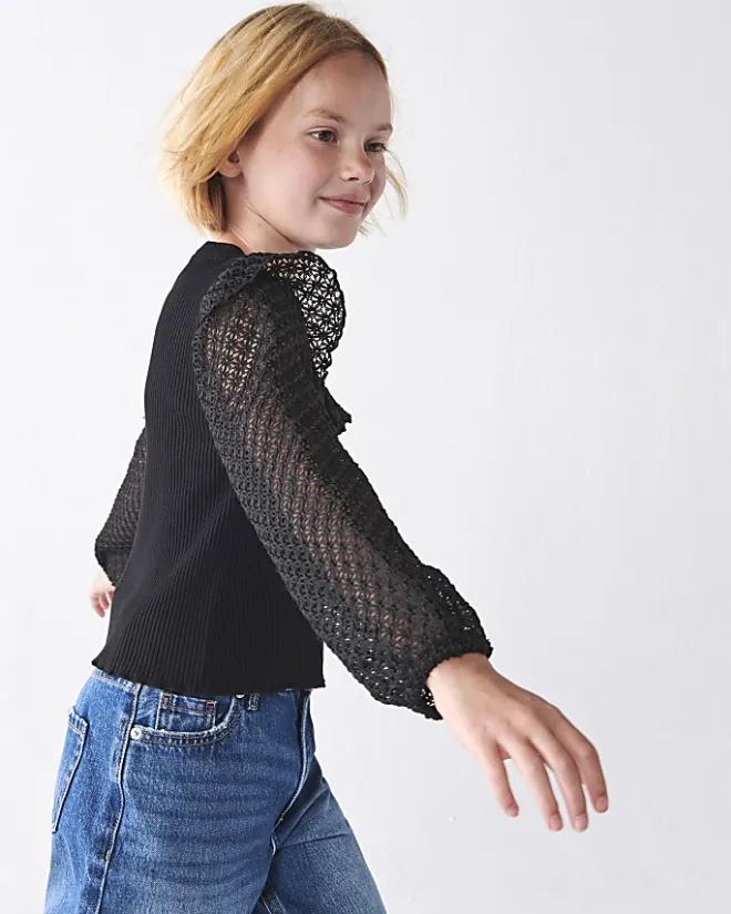 River Island Girls frill lace sleeve blouse Black Best