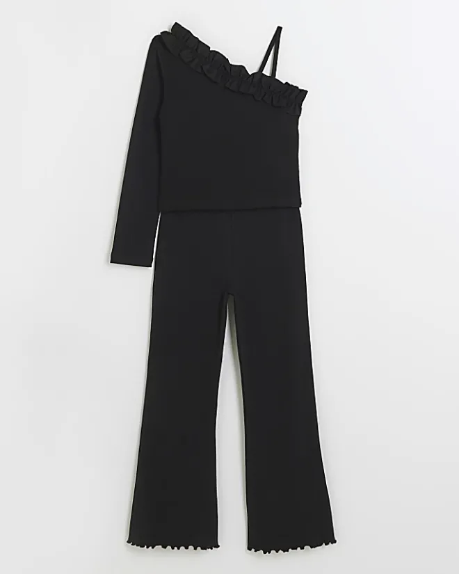 River Island Girls frill one shoulder top set Black Sale