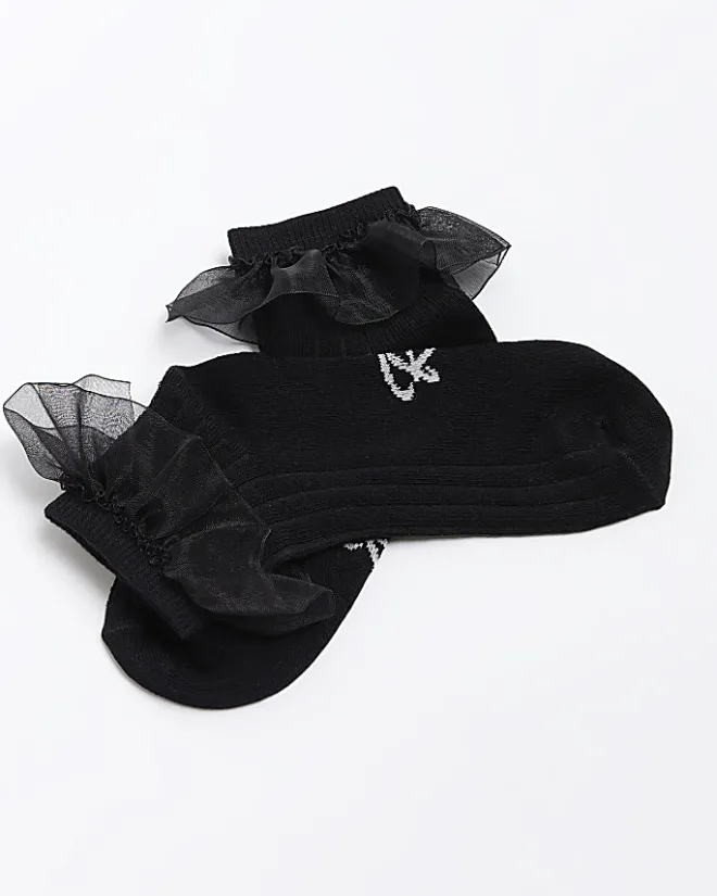 River Island Girls frill socks 2 pack Black Hot