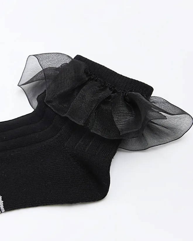 River Island Girls frill socks 2 pack Black Hot