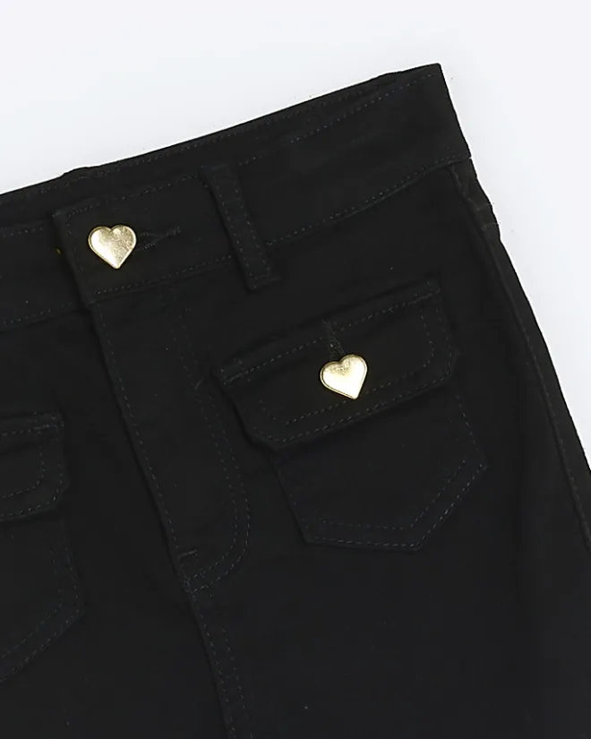 River Island Girls Front Pocket Flare Jeans Black Outlet