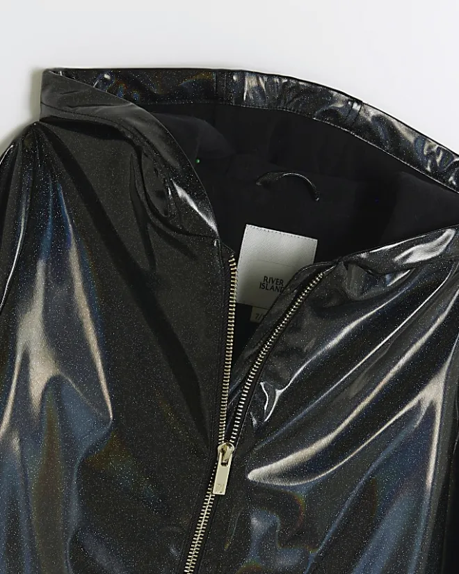 River Island Girls glitter hooded rain coat Black Best