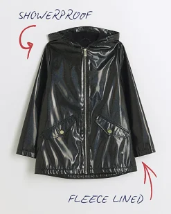River Island Girls glitter hooded rain coat Black Best