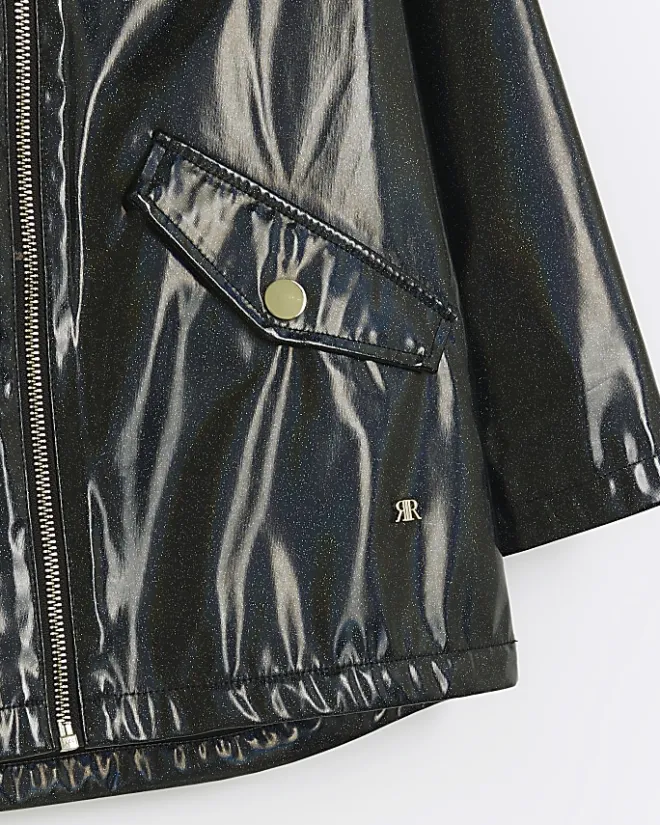 River Island Girls glitter hooded rain coat Black Best
